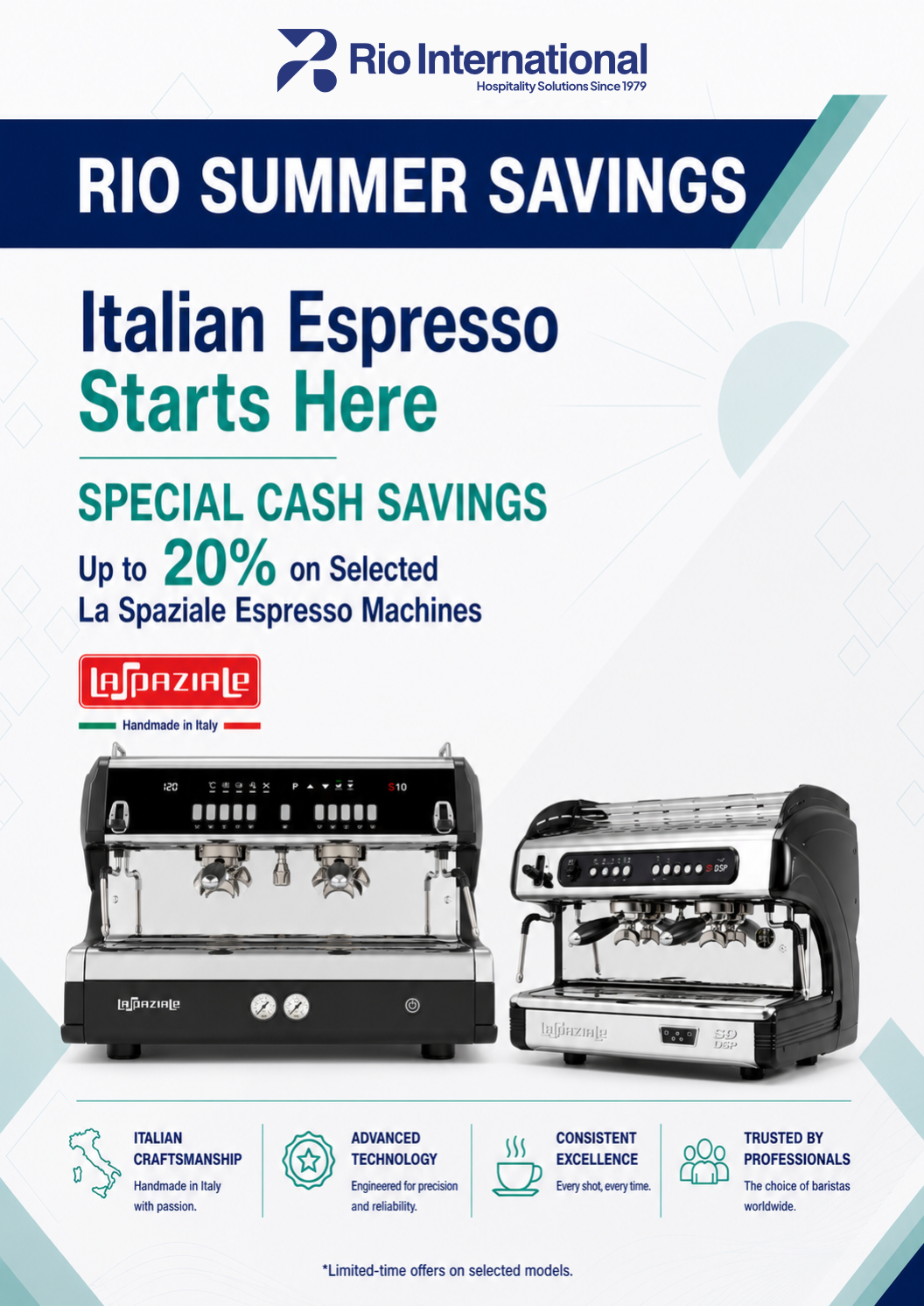 Upto 20% Off selected LaSpaziale Espresso Machines